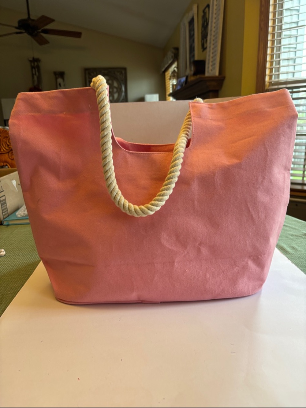 Pink Canvas Tote Bag with Rope Handles NWOT